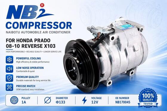 Autoklima-Kompressor NB170045 für Toyota Prado 2008-2010, umgekehrter Anschluss X103, 1A Riemenscheibe Φ133mm 12V Klimakompressorpumpe